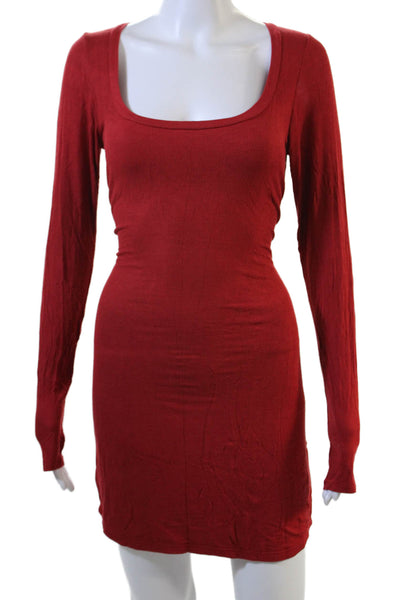 Michael Lauren Women Bodycon Sweater Dress Red Square Neck Long Sleeve Size S