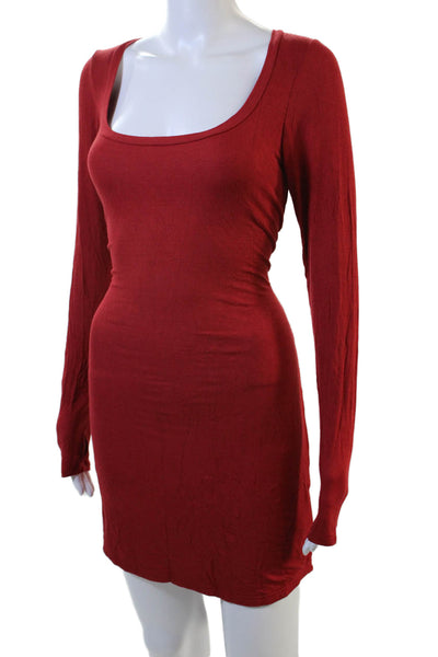 Michael Lauren Women Bodycon Sweater Dress Red Square Neck Long Sleeve Size S