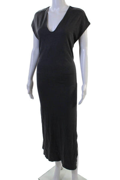 Zara Women Maxi T-Shirt Dress Black V-Neck Cotton Short Sleeve Size S
