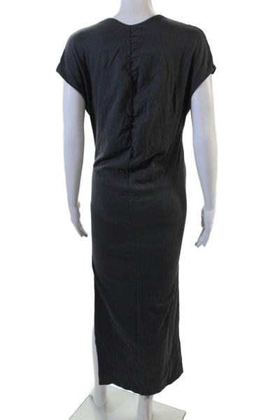Zara Women Maxi T-Shirt Dress Black V-Neck Cotton Short Sleeve Size S