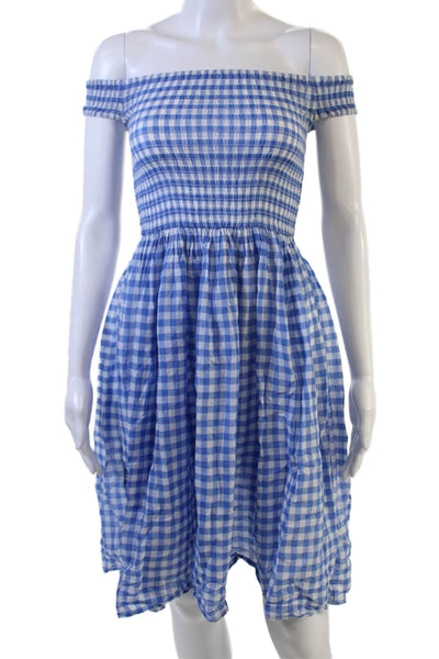 J Crew Women Blue Check Cotton Short Sundress Petite Size 3XS