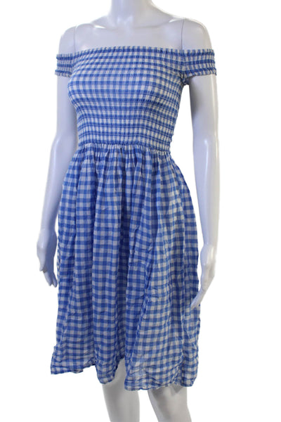 J Crew Women Blue Check Cotton Short Sundress Petite Size 3XS