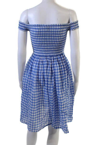 J Crew Women Blue Check Cotton Short Sundress Petite Size 3XS