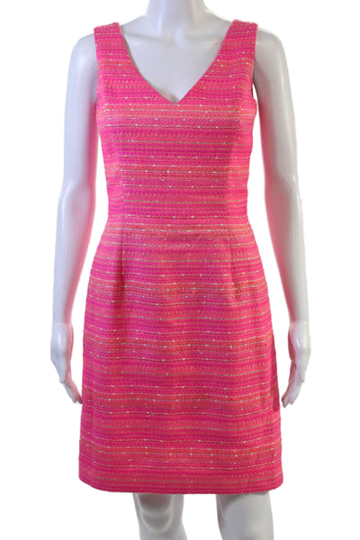 Lily Pulitzer Women Sheath Dress Pink Striped V-Neck Sleeveless Zip Size 0