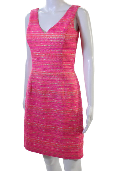 Lily Pulitzer Women Sheath Dress Pink Striped V-Neck Sleeveless Zip Size 0