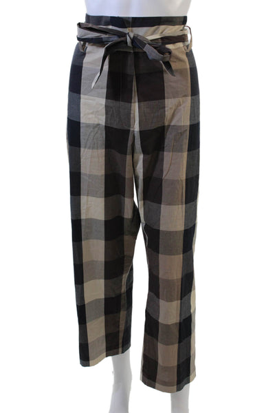 DKNY Womens Beige Check Paperbag Ankle Pants Size 16