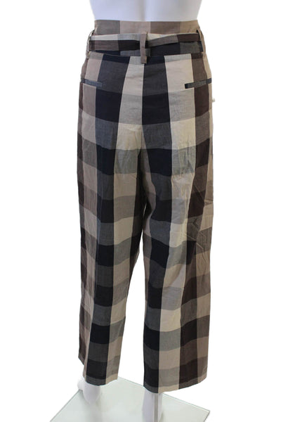 DKNY Womens Beige Check Paperbag Ankle Pants Size 16