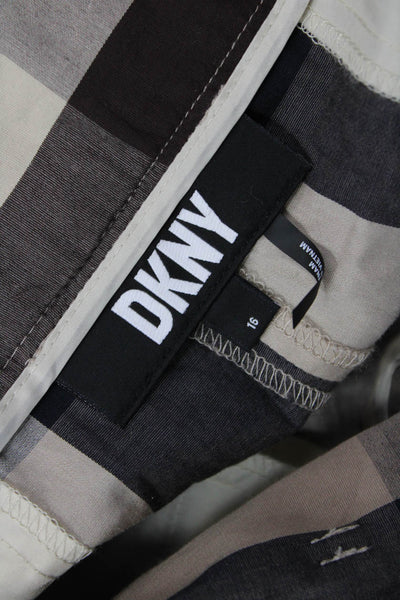 DKNY Womens Beige Check Paperbag Ankle Pants Size 16
