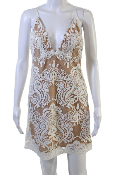 Free People Women Slip Mini Dress Beige V-Neck Knee-Length Zip Size 0