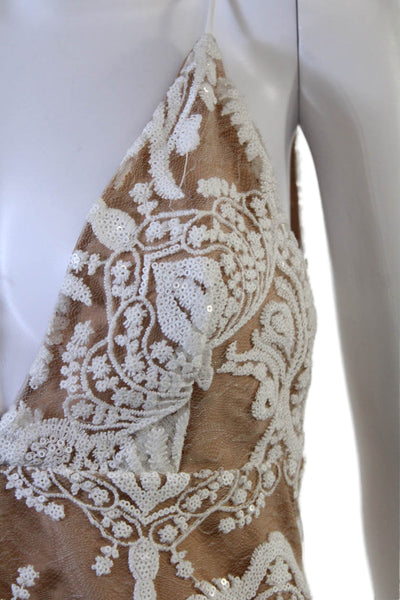 Free People Women Slip Mini Dress Beige V-Neck Knee-Length Zip Size 0