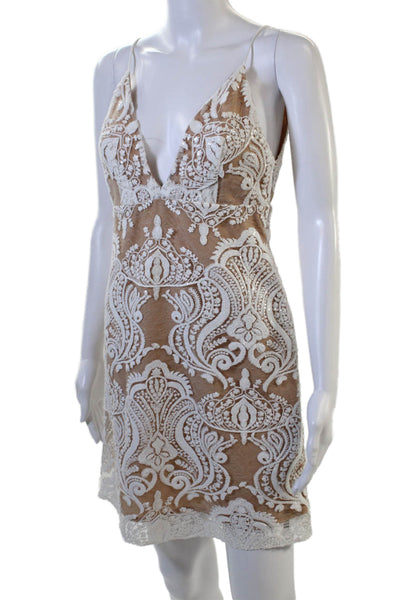Free People Women Slip Mini Dress Beige V-Neck Knee-Length Zip Size 0