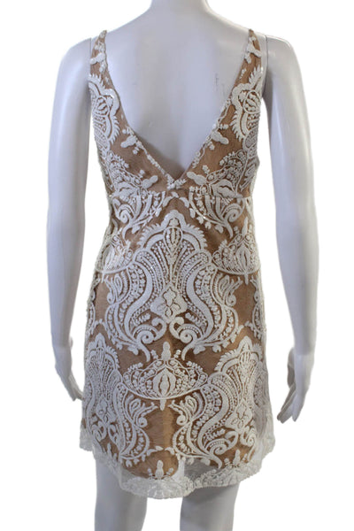 Free People Women Slip Mini Dress Beige V-Neck Knee-Length Zip Size 0