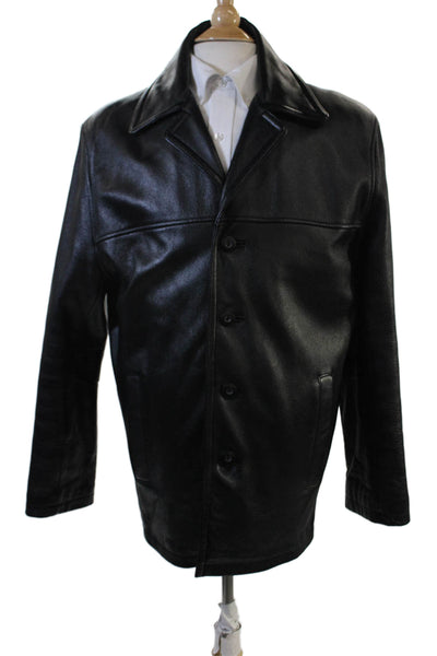M. Julian Mens Overcoat Black Button Collared Long Sleeve Size L