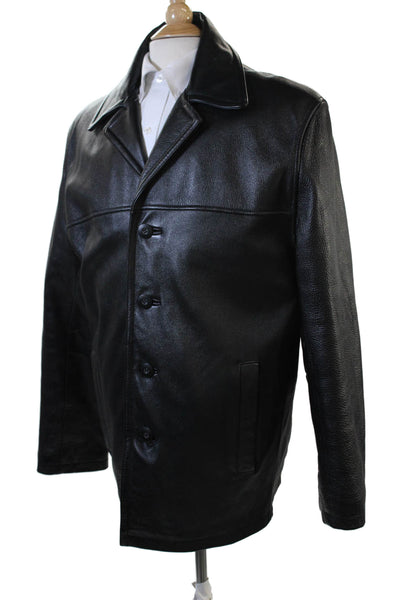 M. Julian Mens Overcoat Black Button Collared Long Sleeve Size L