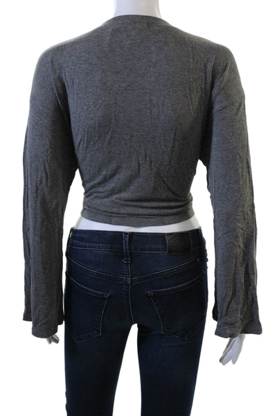 LNA, Women Cropped Jersey T-Shirt Gray Long Sleeve Size M