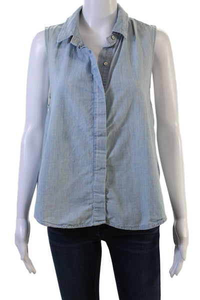 Rag & Bone Jean Women Basic Sleeveless Button-Up Light Blue Cotton Size M