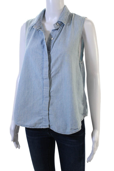 Rag & Bone Jean Women Basic Sleeveless Button-Up Light Blue Cotton Size M