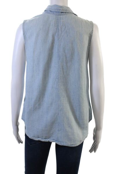 Rag & Bone Jean Women Basic Sleeveless Button-Up Light Blue Cotton Size M