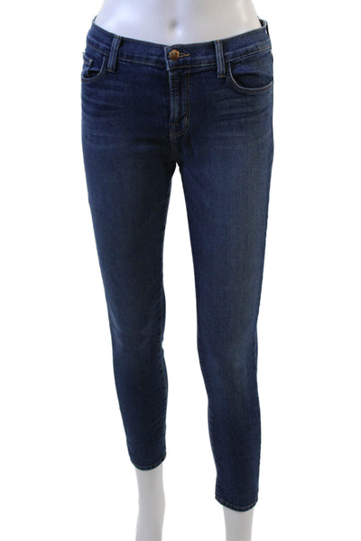 J Brand Women Dark Blue Ankle Skinny Jeans Low Rise Button Size 28