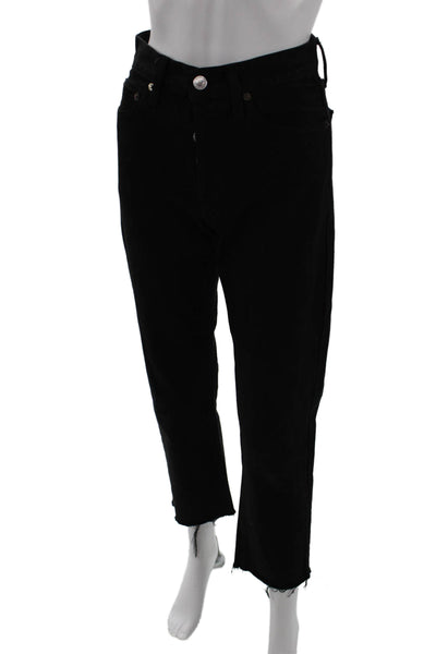 Re/Done Women Cropped Straight Black Jeans High Rise Inseam 28 Size 24