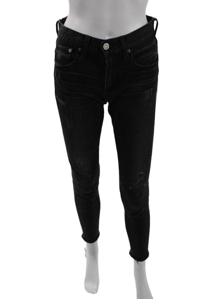 Moussy Women Skinny Ankle Jeans Black Button Mid-Rise Size 24