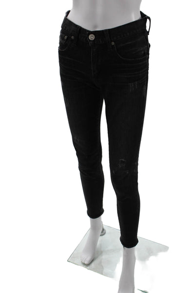 Moussy Women Skinny Ankle Jeans Black Button Mid-Rise Size 24