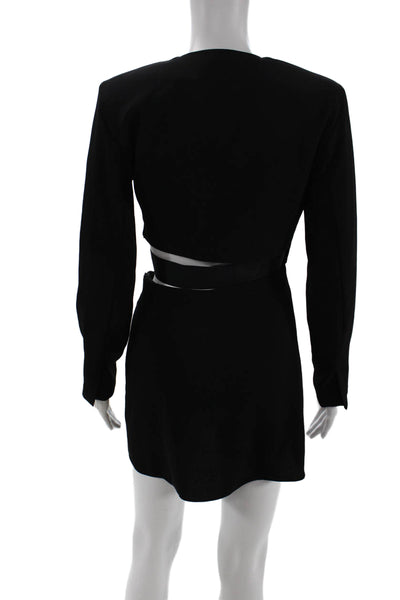 Zara Women Bodycon Mini Dress Black V-Neck Long Sleeve Zip Size S