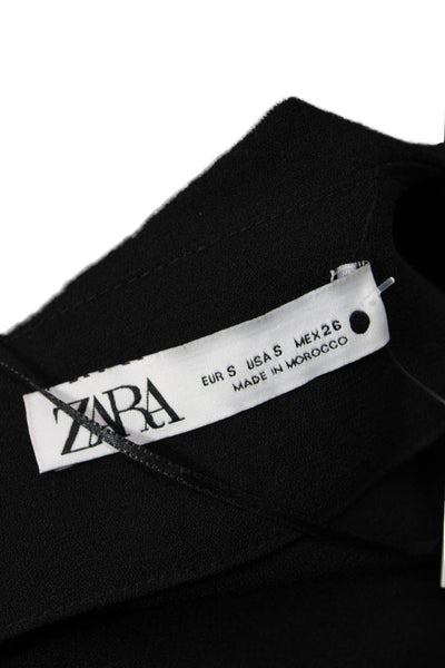 Zara Women Bodycon Mini Dress Black V-Neck Long Sleeve Zip Size S