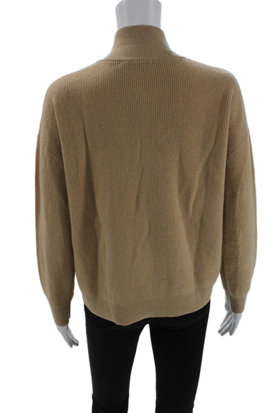 Designer Unisex Beige Wool Mock Neck Full Zip Sweater Size M