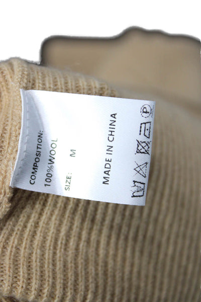 Designer Unisex Beige Wool Mock Neck Full Zip Sweater Size M
