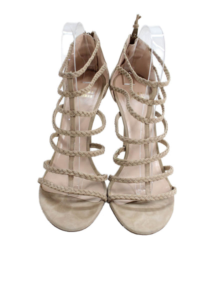 Stuart Weitzman Womens Suede Braided Gladiator High Heels Beige Size 8.5