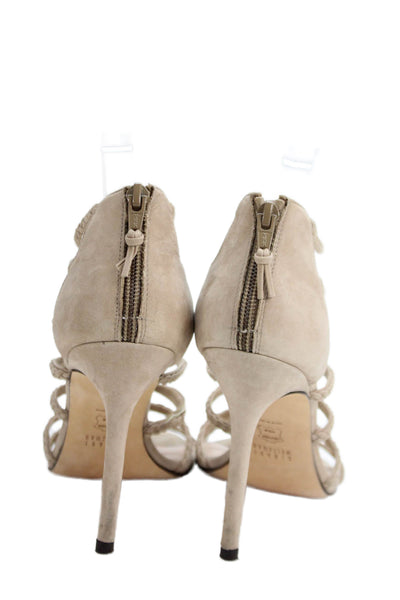 Stuart Weitzman Womens Suede Braided Gladiator High Heels Beige Size 8.5