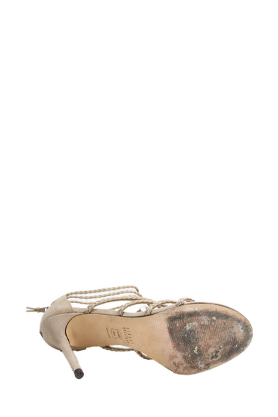 Stuart Weitzman Womens Suede Braided Gladiator High Heels Beige Size 8.5