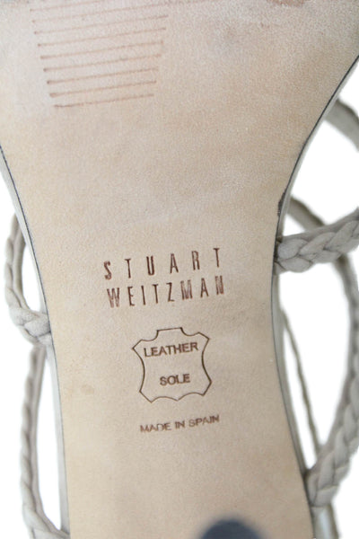 Stuart Weitzman Womens Suede Braided Gladiator High Heels Beige Size 8.5