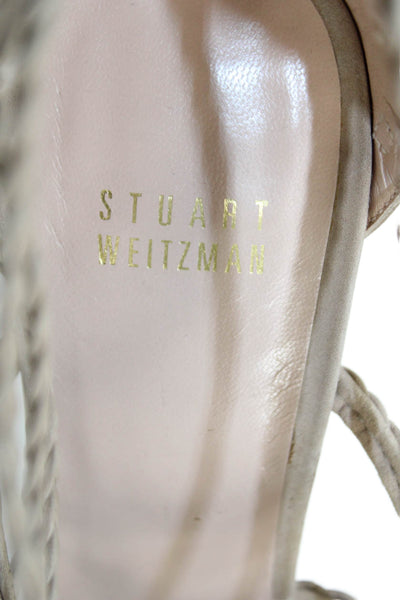 Stuart Weitzman Womens Suede Braided Gladiator High Heels Beige Size 8.5