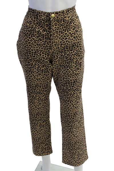 J Crew Women Cropped Animal Print Beige Cotton Pants Petite Size 29