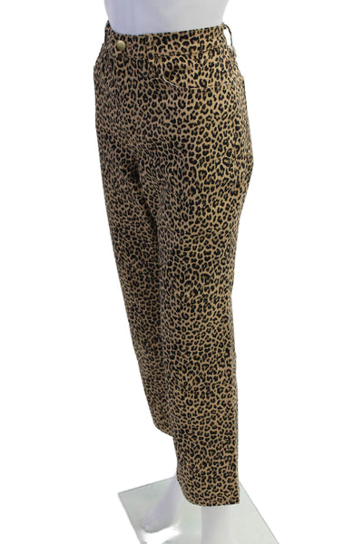 J Crew Women Cropped Animal Print Beige Cotton Pants Petite Size 29