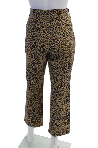 J Crew Women Cropped Animal Print Beige Cotton Pants Petite Size 29