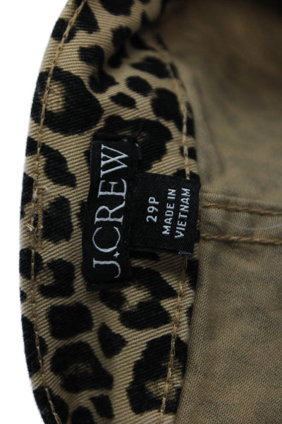 J Crew Women Cropped Animal Print Beige Cotton Pants Petite Size 29