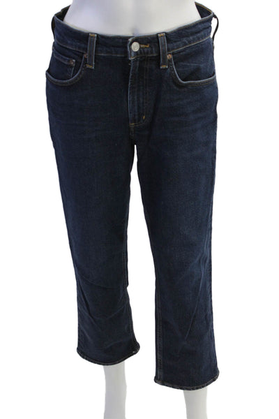 Agolde Womens Cropped Straight Jeans Dark Blue High Rise Size 26