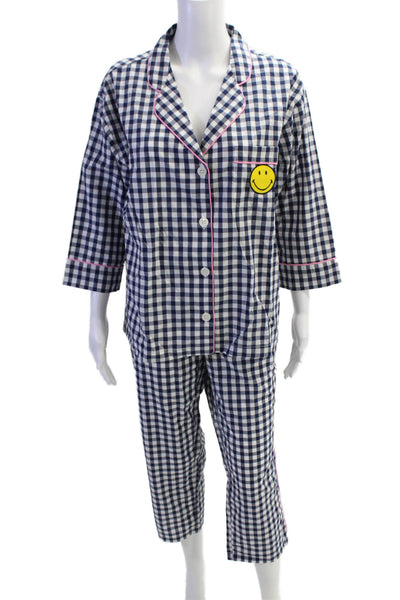 Sleepy Jones Womens Checkered Button-Down Pajama Set Blue Size M