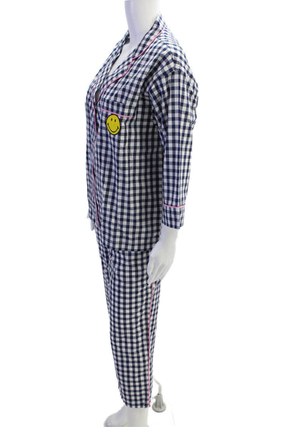 Sleepy Jones Womens Checkered Button-Down Pajama Set Blue Size M