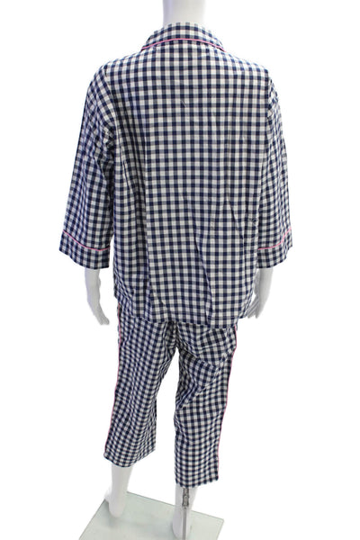 Sleepy Jones Womens Checkered Button-Down Pajama Set Blue Size M