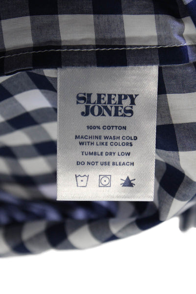 Sleepy Jones Womens Checkered Button-Down Pajama Set Blue Size M
