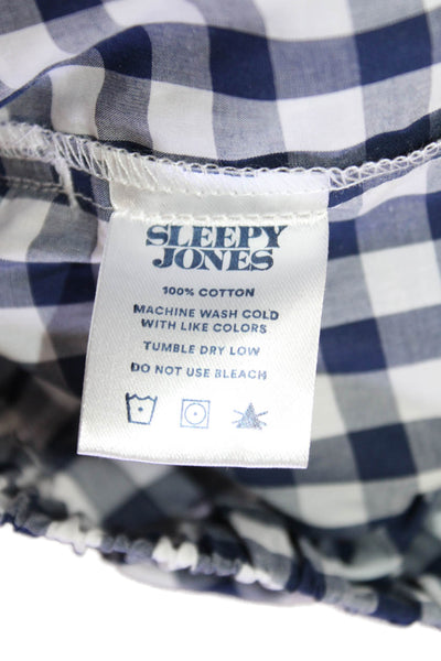 Sleepy Jones Womens Checkered Button-Down Pajama Set Blue Size M