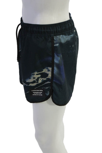 G Star Raw Mens Dark Blue Fish Print Shorts Drawstring Polyester Size M