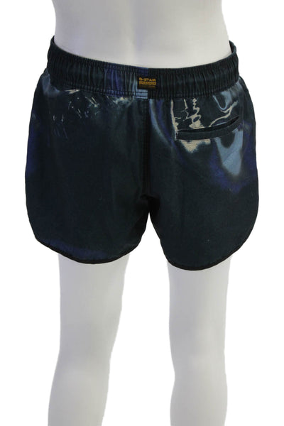G Star Raw Mens Dark Blue Fish Print Shorts Drawstring Polyester Size M