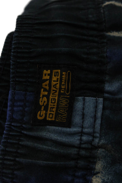 G Star Raw Mens Dark Blue Fish Print Shorts Drawstring Polyester Size M