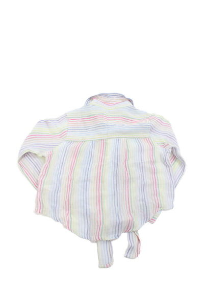 Rails Girls Linen Striped Long Sleeve Collar Button Down Shirt Multicolor Size 4
