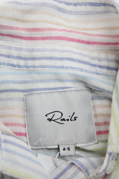Rails Girls Linen Striped Long Sleeve Collar Button Down Shirt Multicolor Size 4